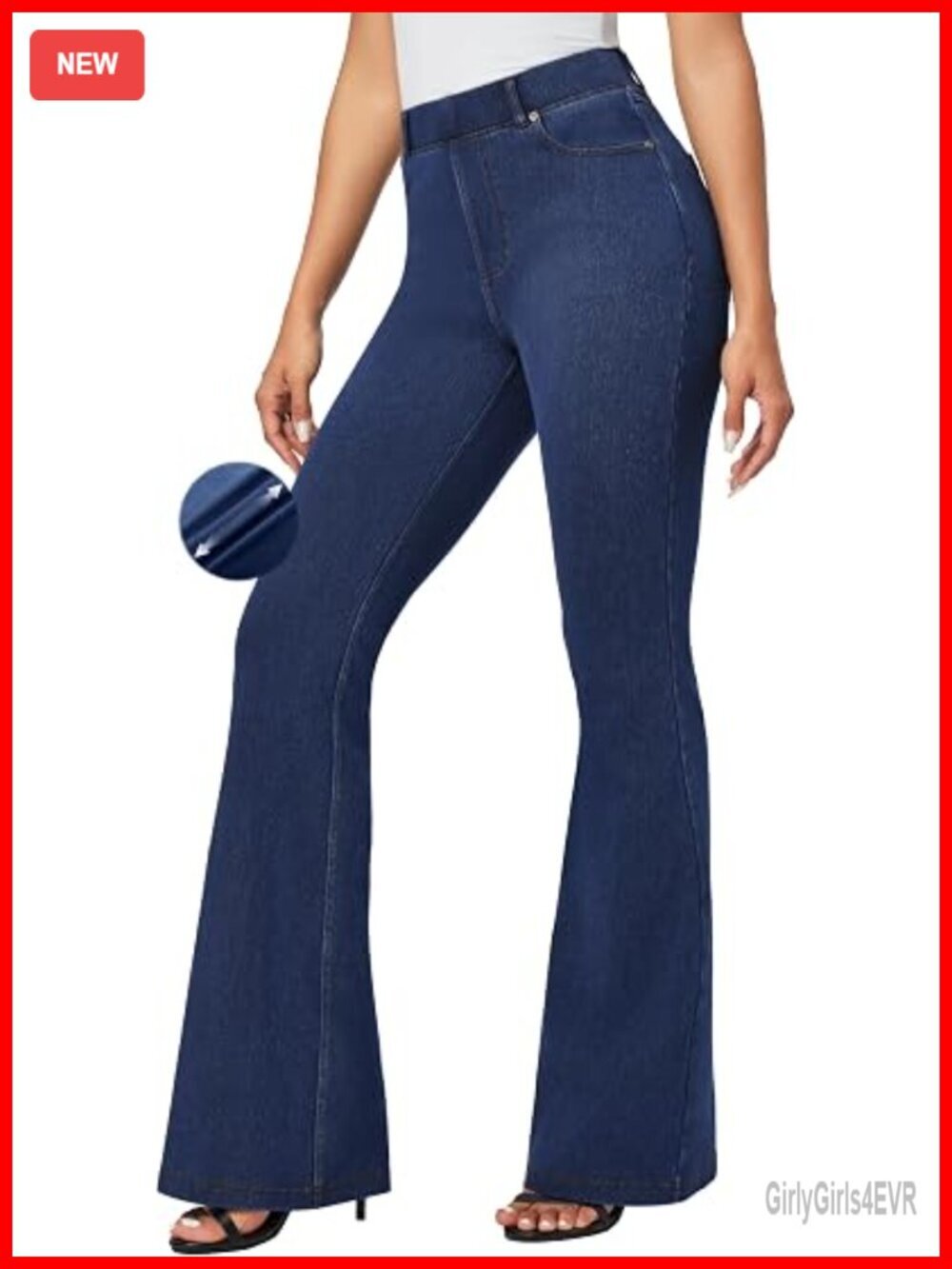 High Waist Bell Bottom Jeans Stretchy Pull On Bootcut Flare Pants Tummy Control